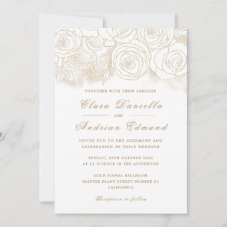 Elégante invitation de mariage avec des Roses d'or