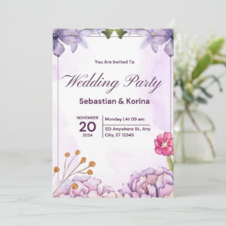 Elégante invitation de mariage avec fleurs violett