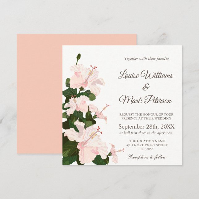 Elégante invitation de mariage avec Hibiscus Flowe (Devant / Derrière)