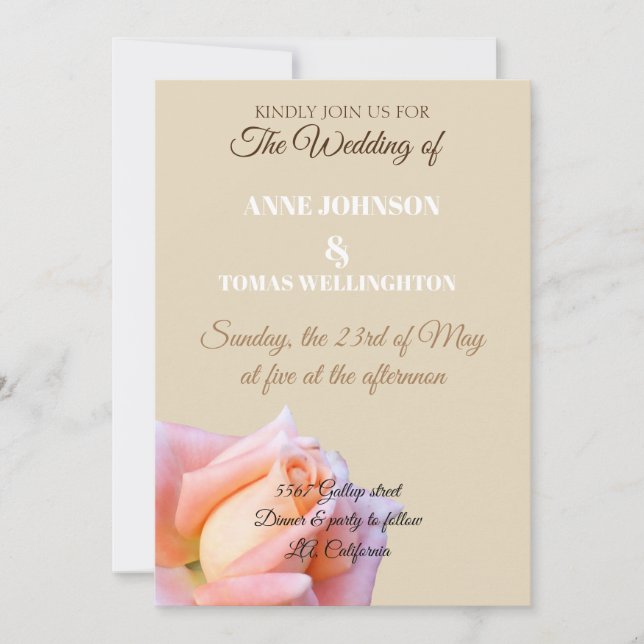 Elégante invitation de mariage avec Rose (Devant)