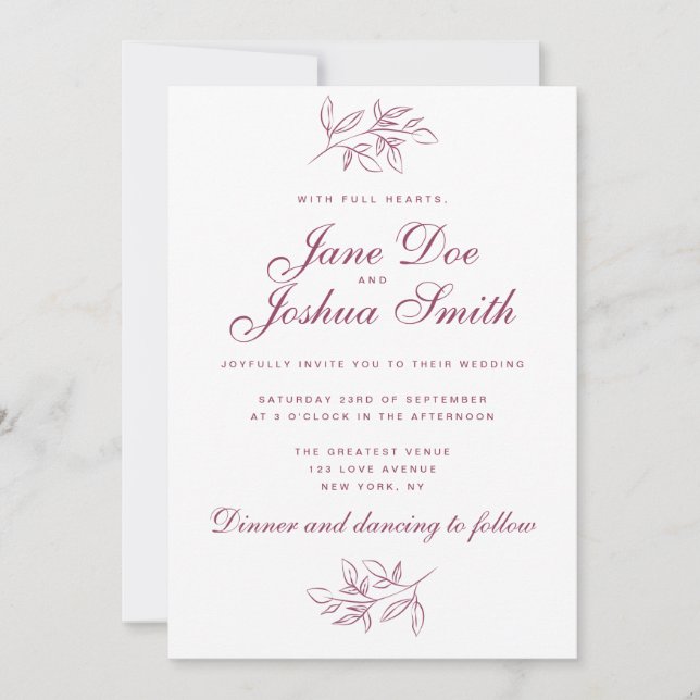 Elégante invitation de mariage avec verdure (Devant)