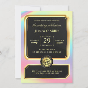 Élégante invitation de mariage billet noir et or