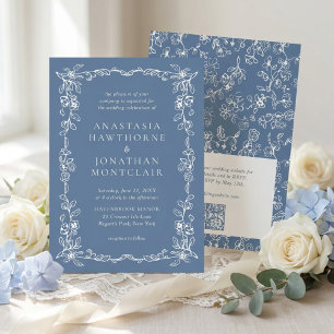 Élégante invitation de mariage bleu poussiéreux av