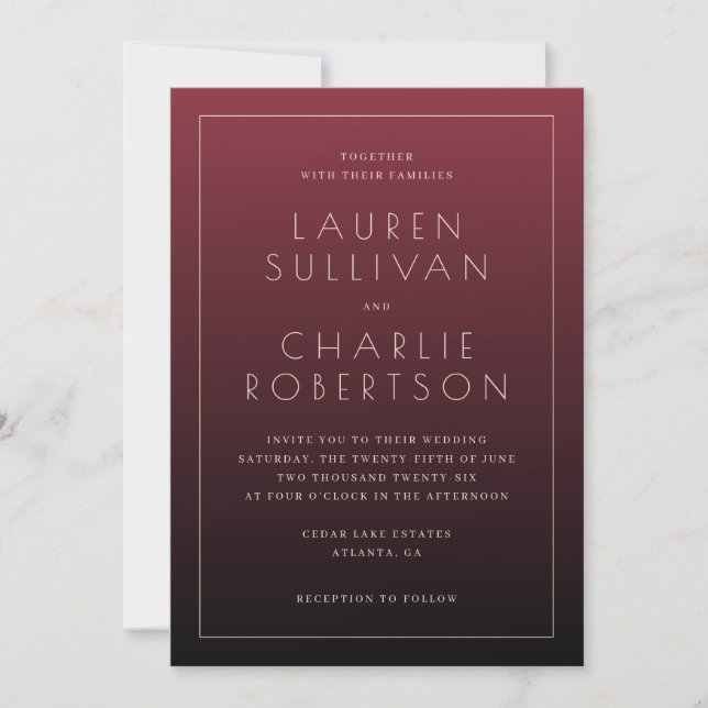 Élégante invitation de mariage bordeaux (Devant)