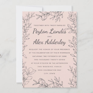 Élégante invitation de mariage botanique rose vint