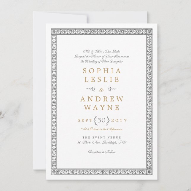 Élégante invitation de mariage classique classique (Devant)