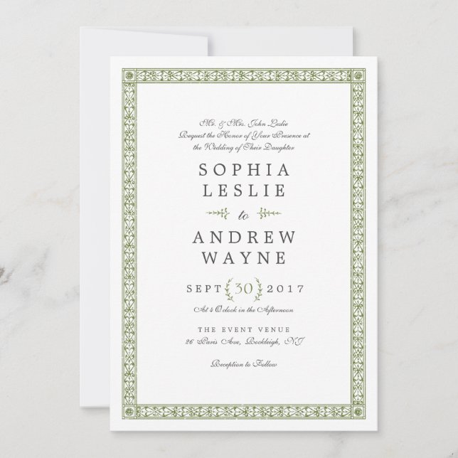 Élégante invitation de mariage classique classique (Devant)