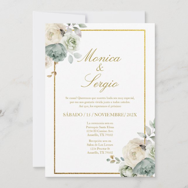 Elégante invitation de mariage en espagnol (Devant)