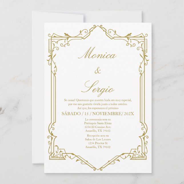 Elégante invitation de mariage en espagnol (Devant)