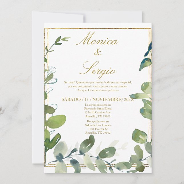 Elégante invitation de mariage en espagnol (Devant)
