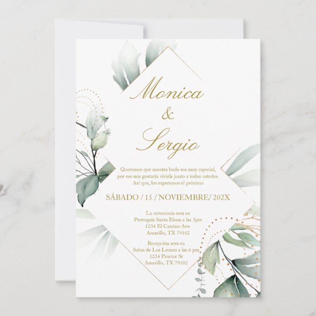 Elégante invitation de mariage en espagnol (Devant)