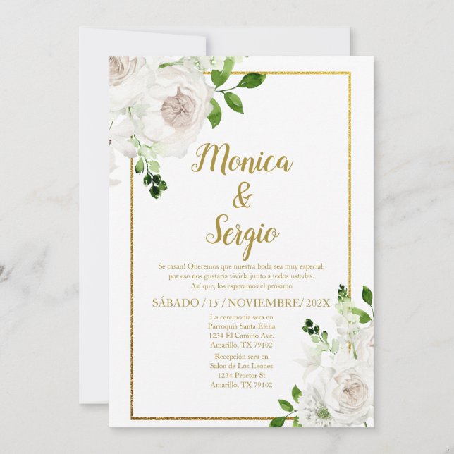 Elégante invitation de mariage en espagnol (Devant)