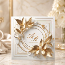 Élégante invitation de mariage en or et ivoire