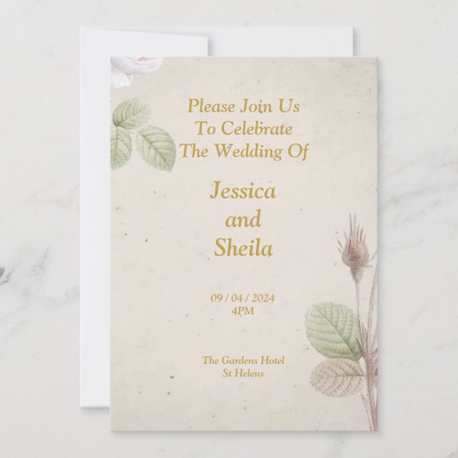 Elégante invitation de mariage, fleurs simples (Devant)