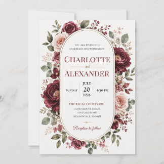 Élégante invitation de mariage florale à l'aquarel