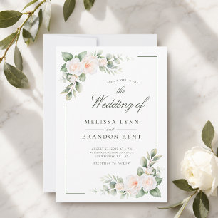 Élégante invitation de mariage florale blanche sau