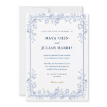 Élégante invitation de mariage florale bleu et bla