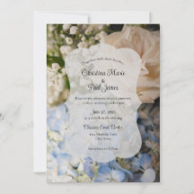 Élégante invitation de mariage florale bleue et bl