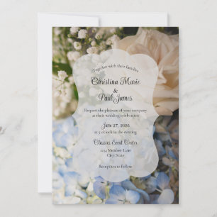 Élégante invitation de mariage florale bleue et bl