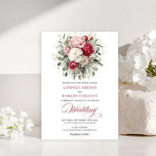 Élégante invitation de mariage florale Boho rouge