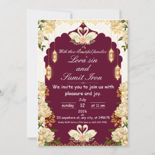 Élégante invitation de mariage florale bordeaux