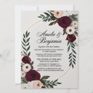 Élégante invitation de mariage florale bordeaux et