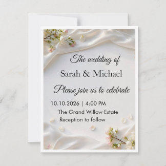 Élégante invitation de mariage florale en satin d'