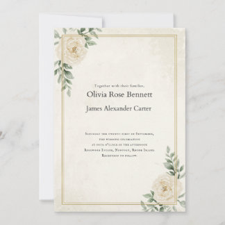 Élégante invitation de mariage florale ivoire avec