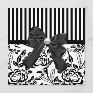 Élégante invitation de mariage florale noir et bla