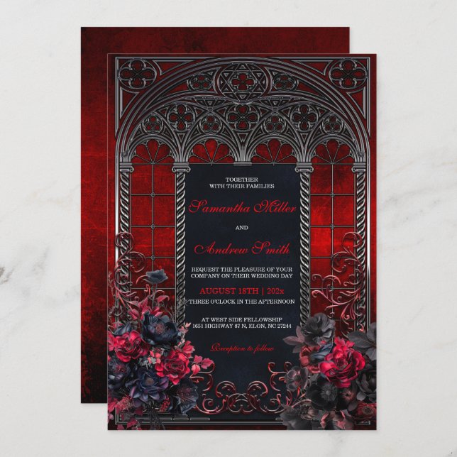 Élégante invitation de mariage gothique victorien (Devant / Derrière)