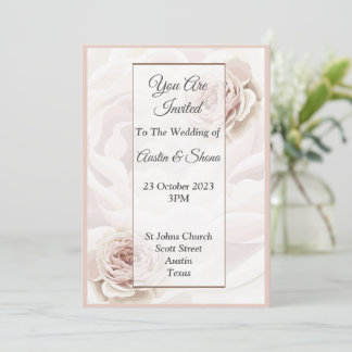 Elégante invitation de mariage, grandes fleurs ros