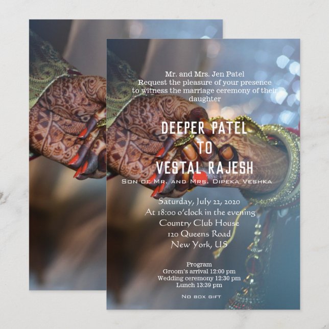 Elégante invitation de mariage indien au henné (Devant / Derrière)