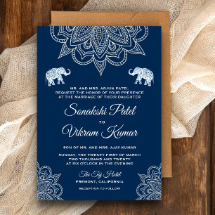 Élégante invitation de mariage indien bleu marine