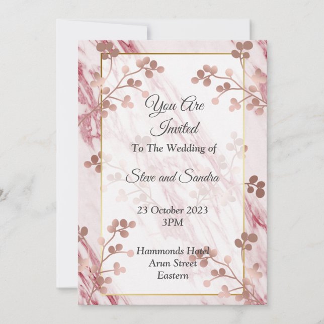 Elégante invitation de mariage, marbré rose floral (Devant)