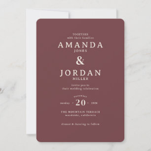 Élégante invitation de mariage minimaliste bordeau