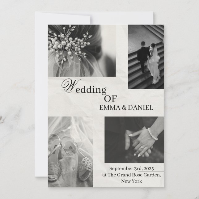 Elégante invitation de mariage - Noir & Blanc (Devant)