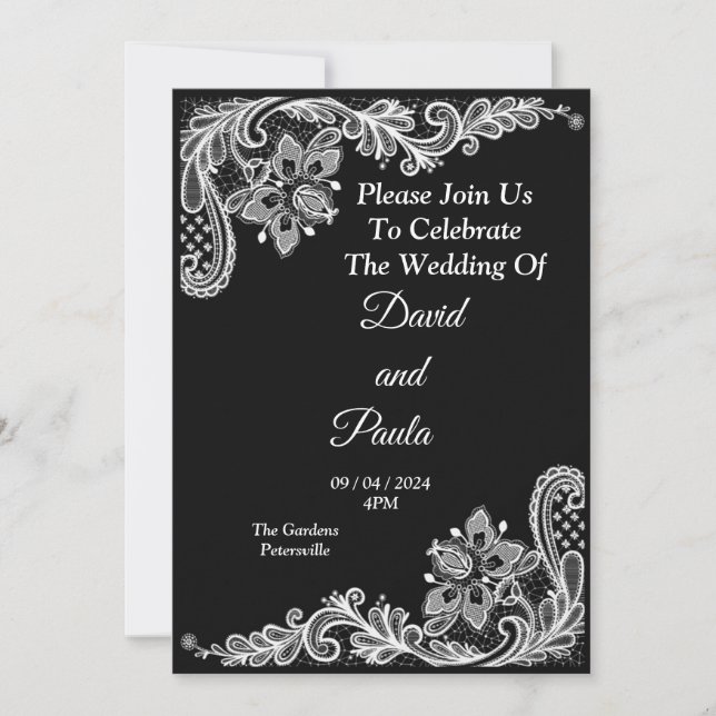 Elégante invitation de mariage, noir et blanc (Devant)