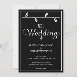 Élégante invitation de mariage noir et blanc