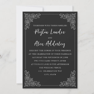 Élégante invitation de mariage noir et blanc vinta