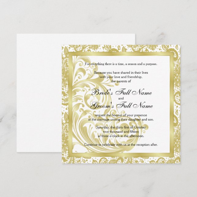 Elégante invitation de mariage - Or (Devant / Derrière)