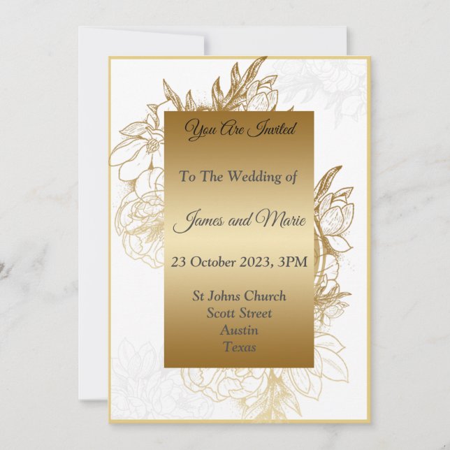 Elégante invitation de mariage, or, blanc, noir (Devant)