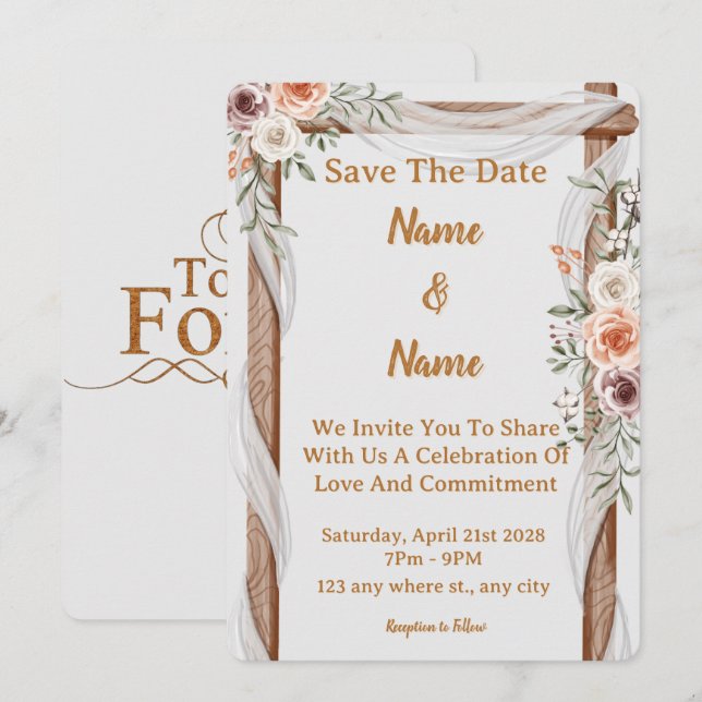 Élégante invitation de mariage personnalisée 8 (Devant / Derrière)