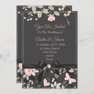 Elégante invitation de mariage, rose, arc, marbre