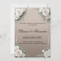 Élégante invitation de mariage Rose Blanche avec A