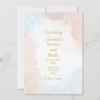 Elégante invitation de mariage, rose pâle et bleu