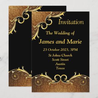 Elégante invitation de mariage, rouleau noir et or