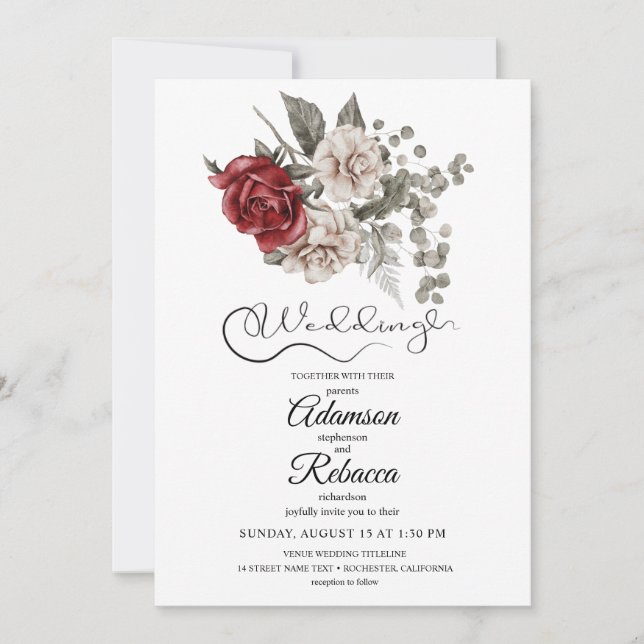 Élégante invitation de mariage rustique florale bo (Devant)