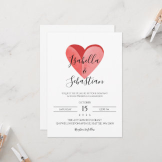 Élégante invitation de mariage simple cœur rose