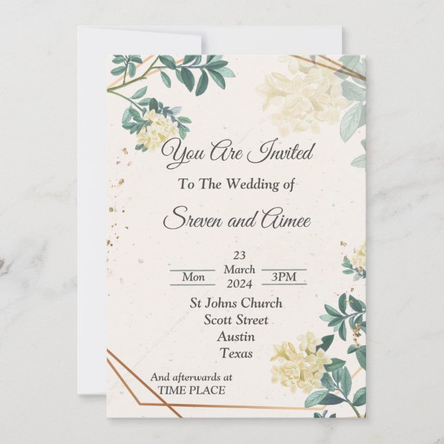 Elégante invitation de mariage, simple vert beige (Devant)