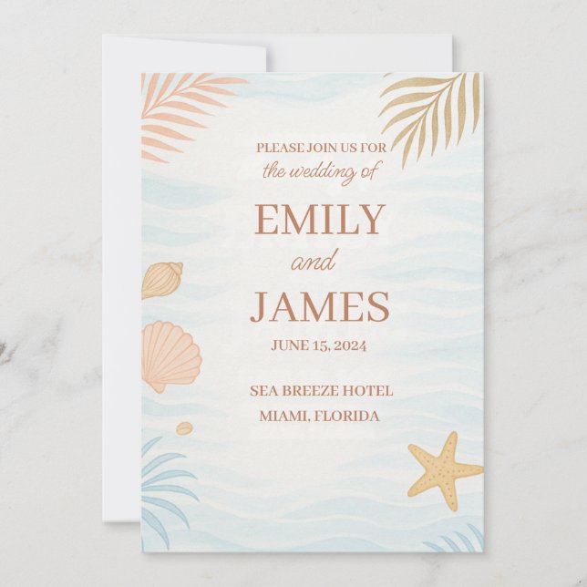 Elégante invitation de mariage sur la plage, Paste (Devant)